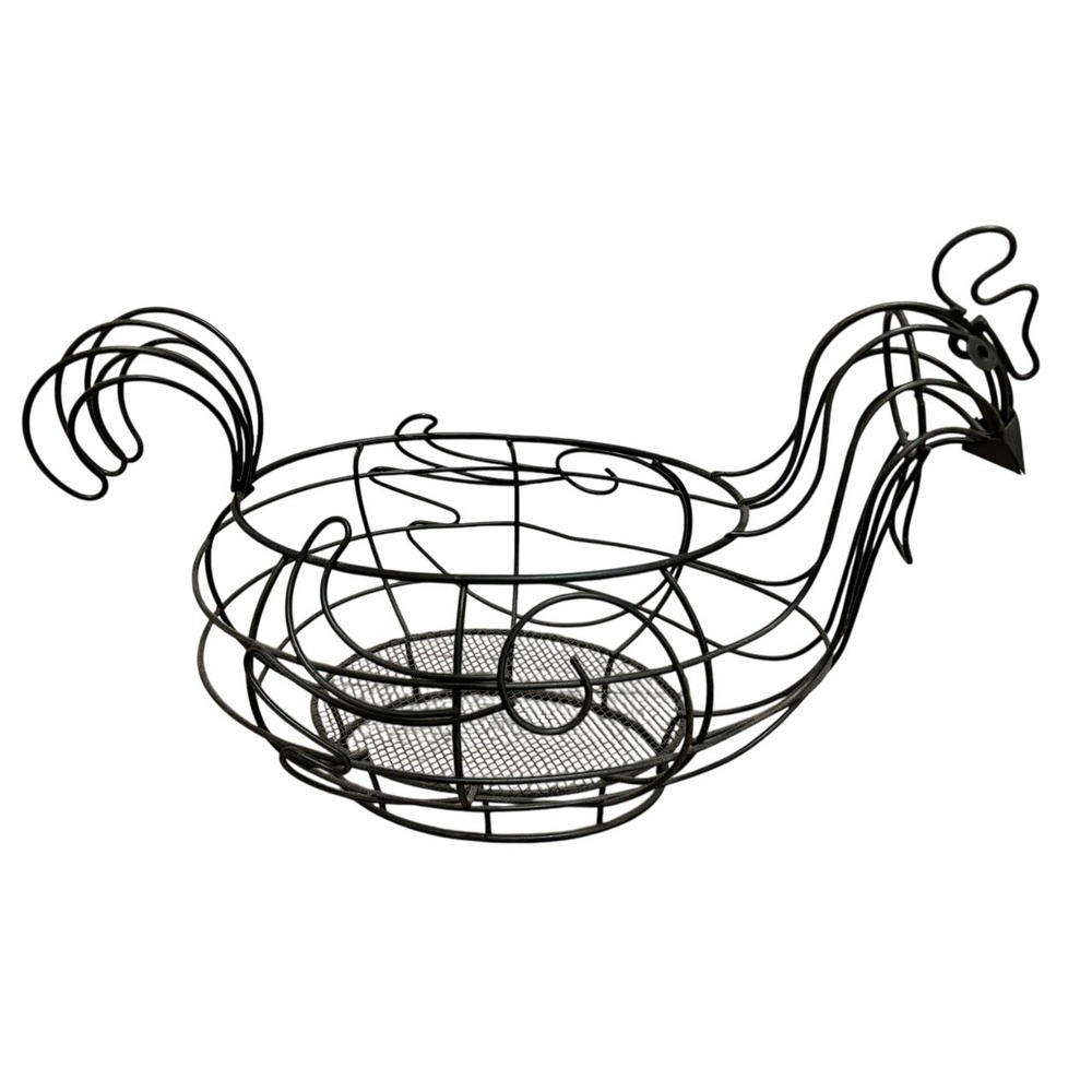 Black Metal Wire Chicken Hen Egg Basket Decorative Farmhouse Kitchen Decor